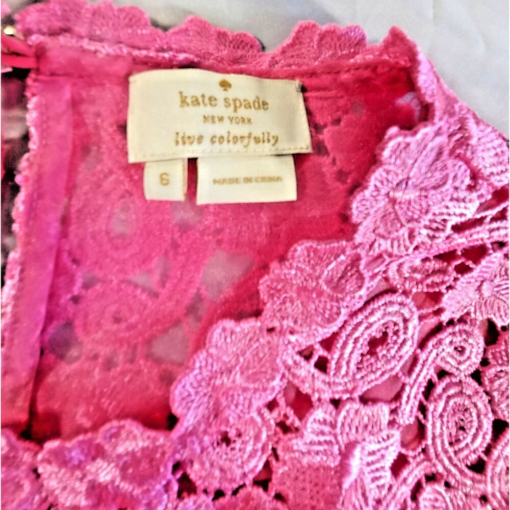 Kate Spade Bloom Flower Lace Blouse Womens Size 6 Pink Floral Crochet NJMU3100 - Picture 3 of 8